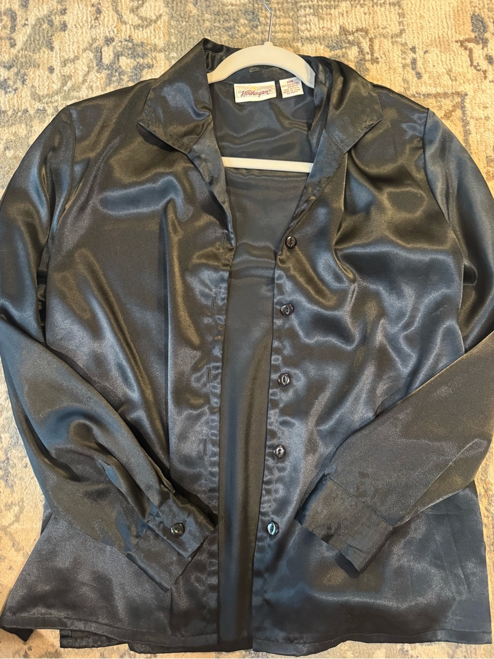 Worthington Black Satin Button-Down Blouse